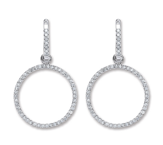 18ct White Gold Open Circle 0.55ct Diamond Drop Earrings Hallmarked British Made