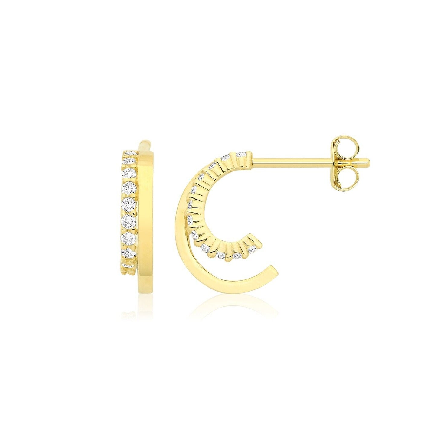 9ct Gold Double Half Hoop Earrings Moissanite Gemstone Yellow Gold
