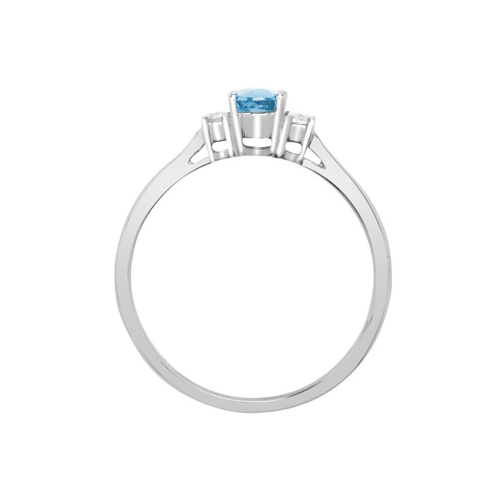 Real Aquamarine and Diamond Ring 18ct White Gold Three Stone Trilogy Engagement
