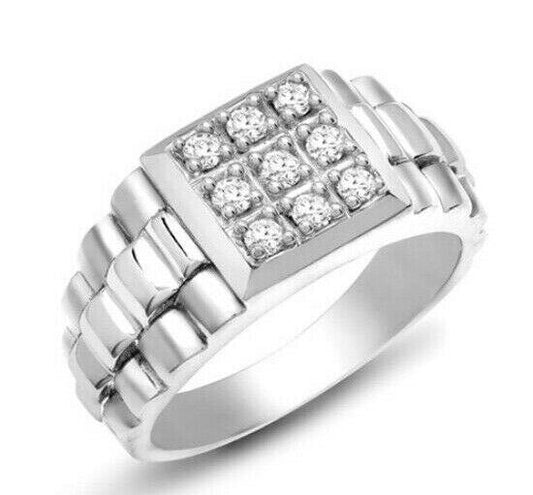 Gents 9ct White Gold Natural Diamond Ring Pinky Signet Hallmarked