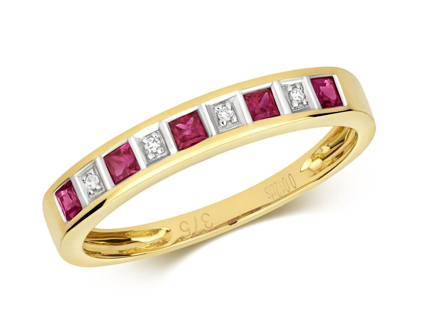 Real Ruby and Diamond Eternity Ring Solid Yellow Gold Square Anniversary Band