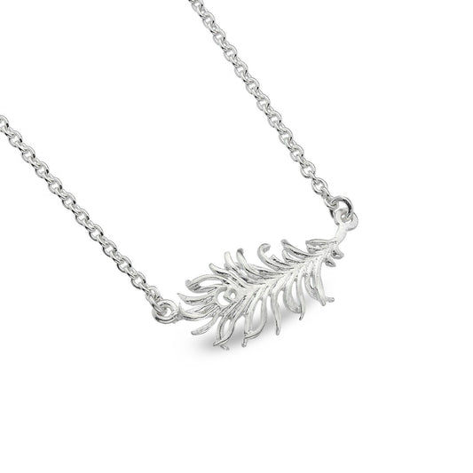 Silver Peacock Feather Necklace Solid Sterling Silver 16-18" Hallmark Luxury Box