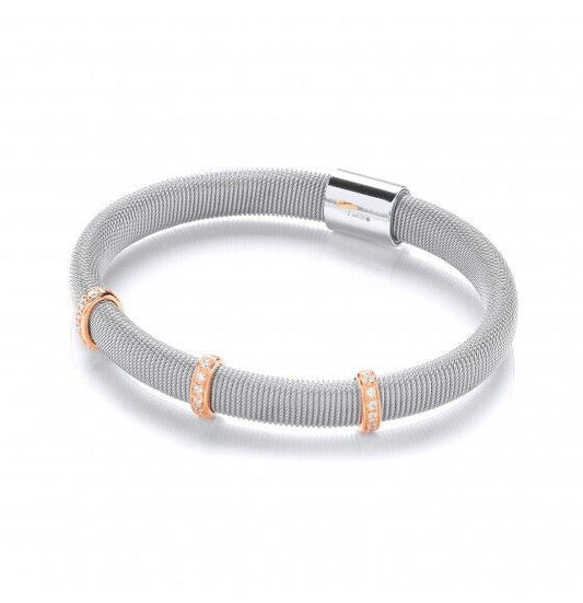Solid Sterling Silver Magnetic Bangle with Rose Gold Lines Luxurious Packaging