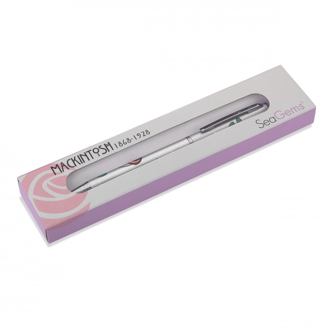 Mackintosh Ballpoint Pen Silver Plated Rose Leaf Pink Black Ink Brand New Boxed