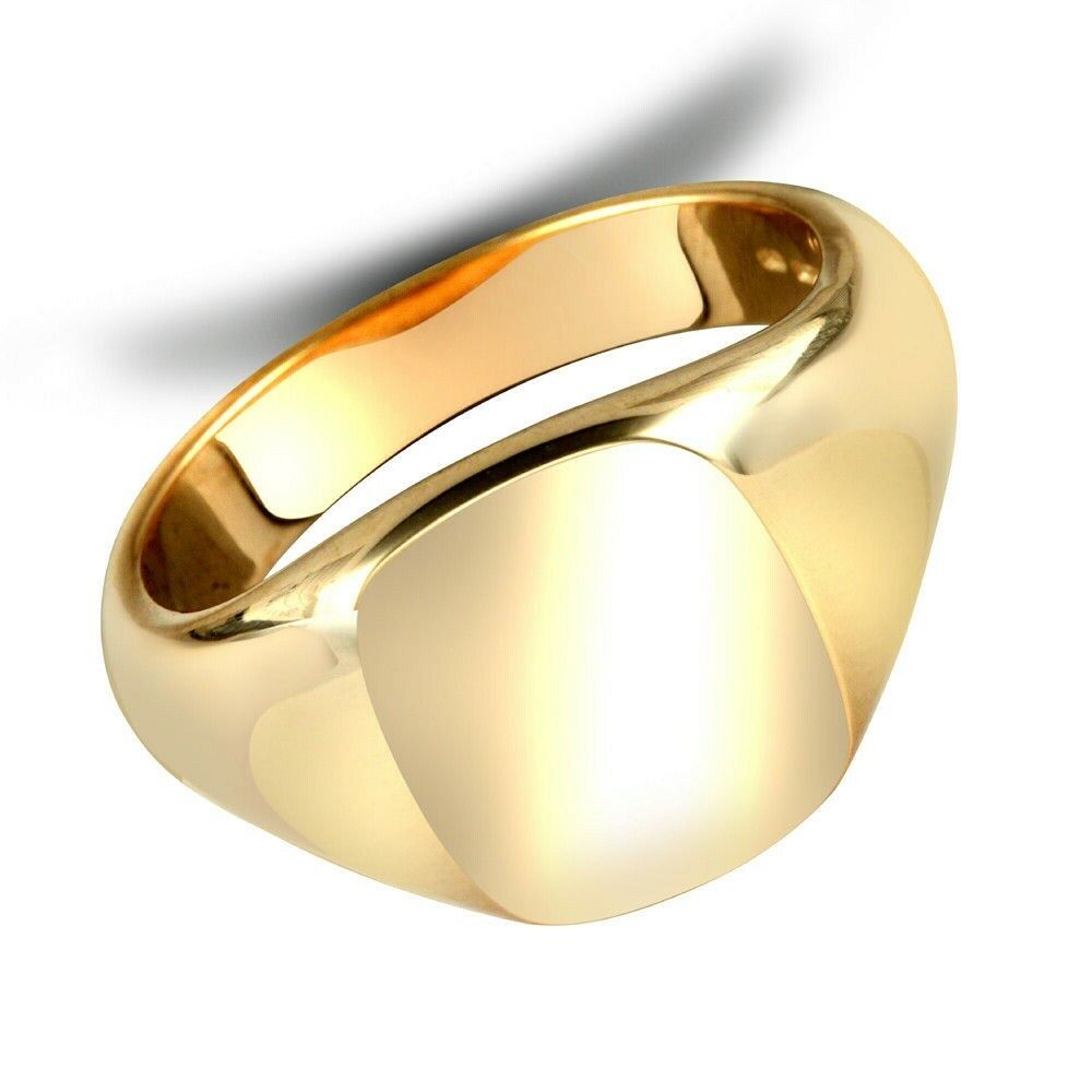 Yellow Gold Cushion Signet Ring Very Heavy Weight Gents Hallmarked British Made
