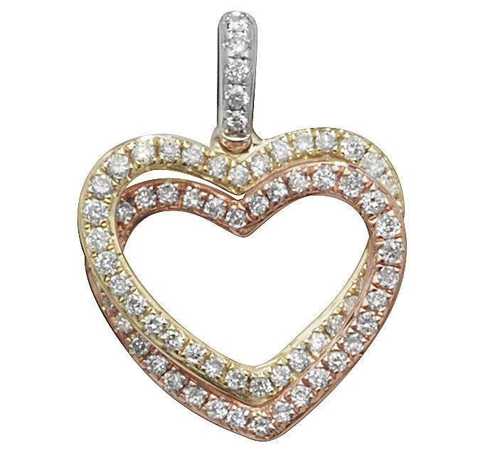 Real Diamond Heart Pendant 9ct Three Colour Gold White or Yellow Gold Chain