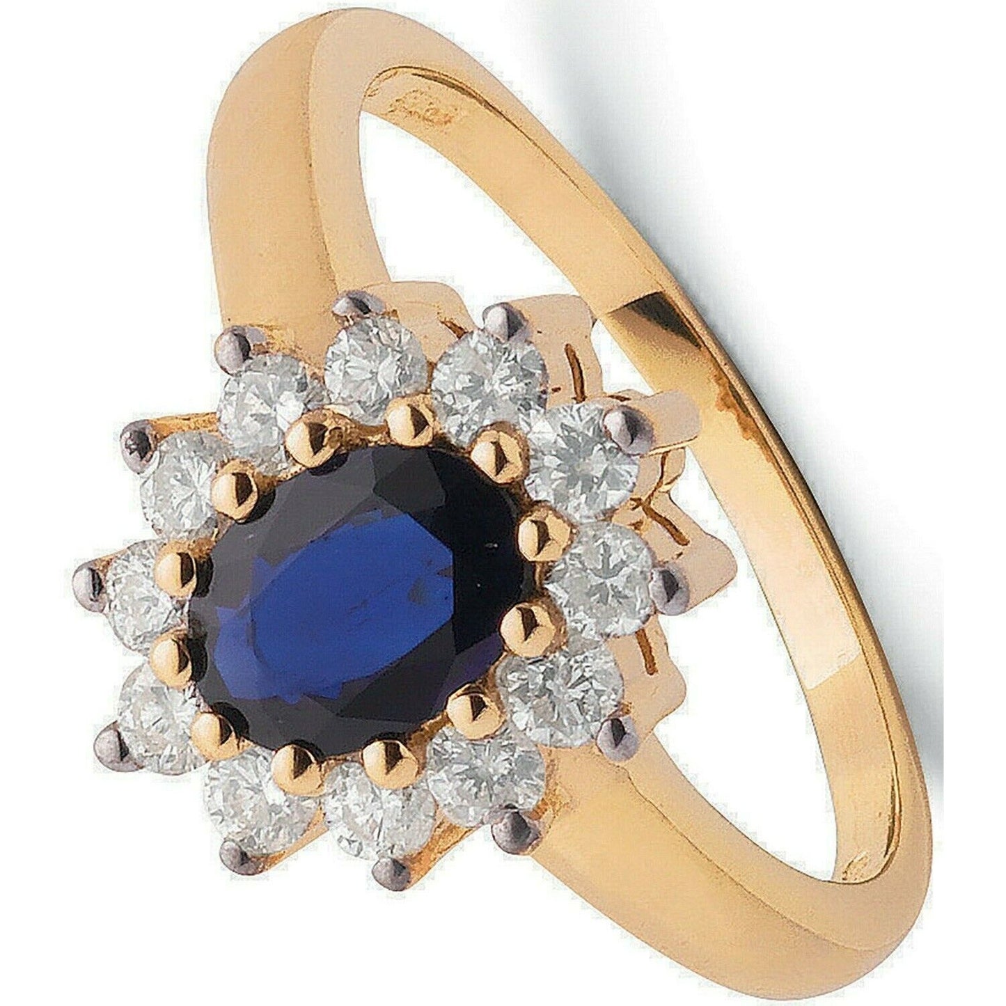 Real Sapphire and Diamond Ring 9ct Yellow Gold Cluster 1.12 Carat Weight