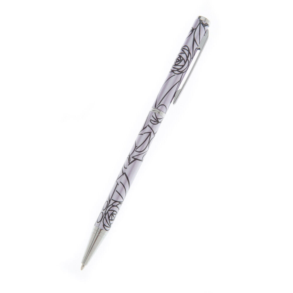Mackintosh Ballpoint Pen Silver Plated Rose Leaf Lilac Black Ink Brand New Boxed
