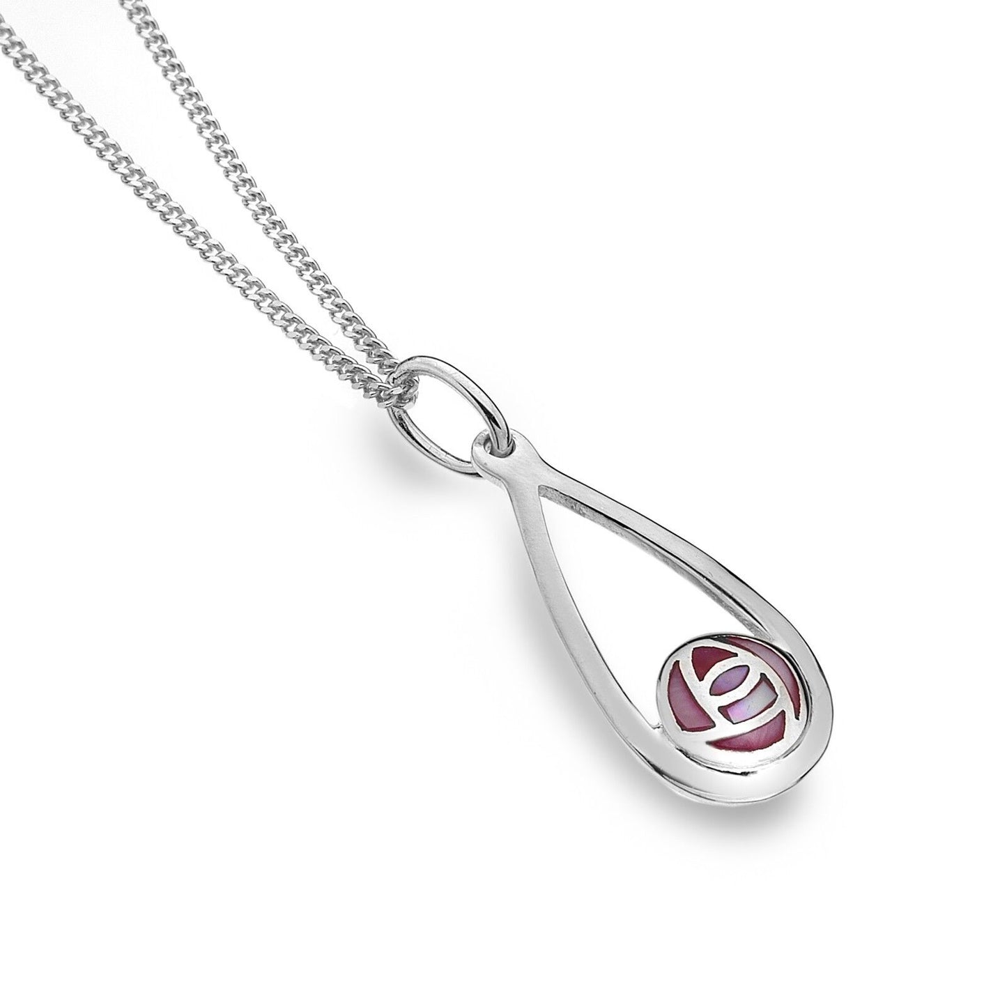 Mackintosh Tulip Teardrop Pendant Pink Mother of Pearl Solid Sterling Silver 925