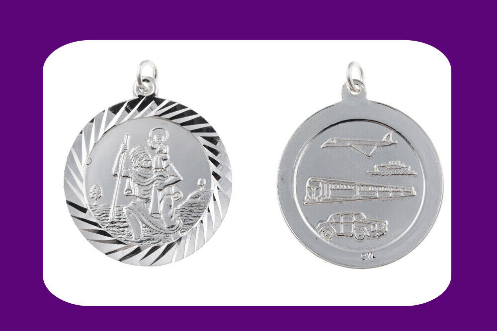 St Christopher Pendant Sterling Silver 925 Hallmark 15mm Train Boat Car 14 - 24"