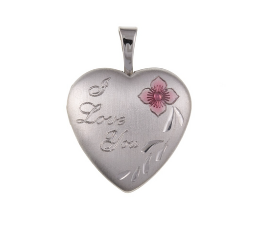 I Love You Heart Locket Solid Sterling Silver With Pink Flower 925 Hallmark 16mm