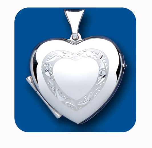 Diamond Cut Leaf Design Heart Locket Solid Sterling Silver 925 Hallmark 22mm