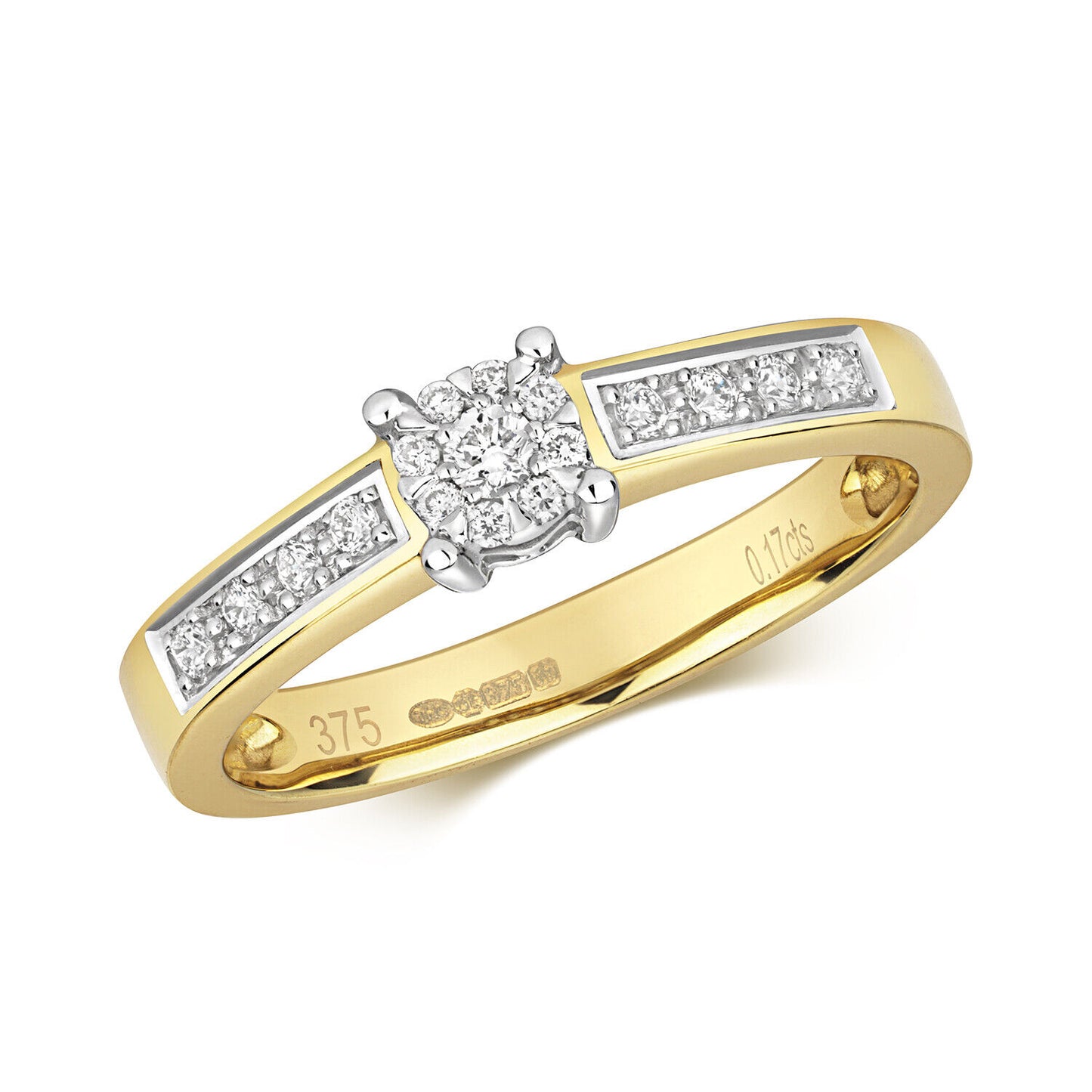 Real Diamond Ring 9ct Yellow Gold Brilliant Set Diamonds Engagement Size J - Q