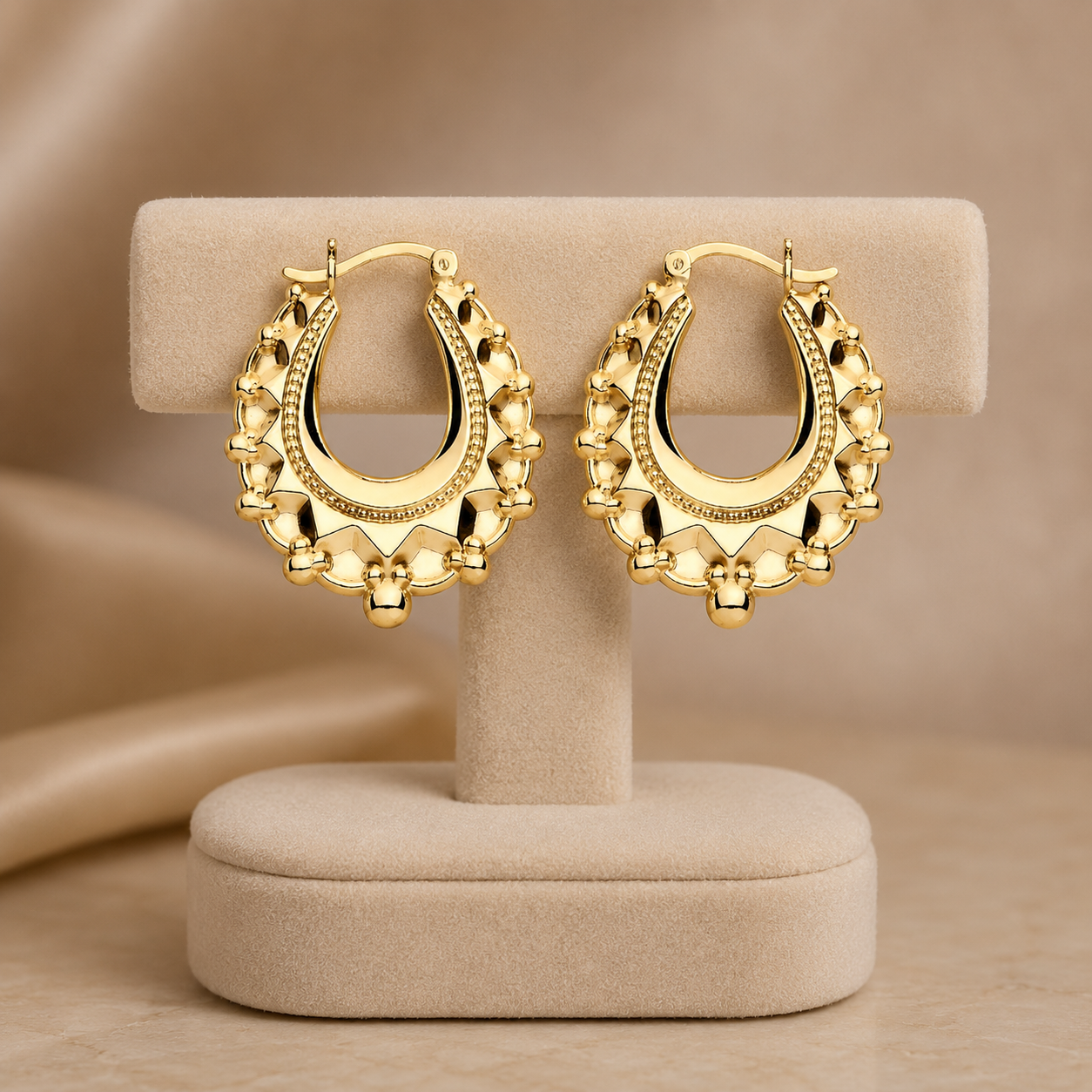 18ct Gold Oval Creole Hoop Earrings on Sterling Silver 36mm 925 Hallmark