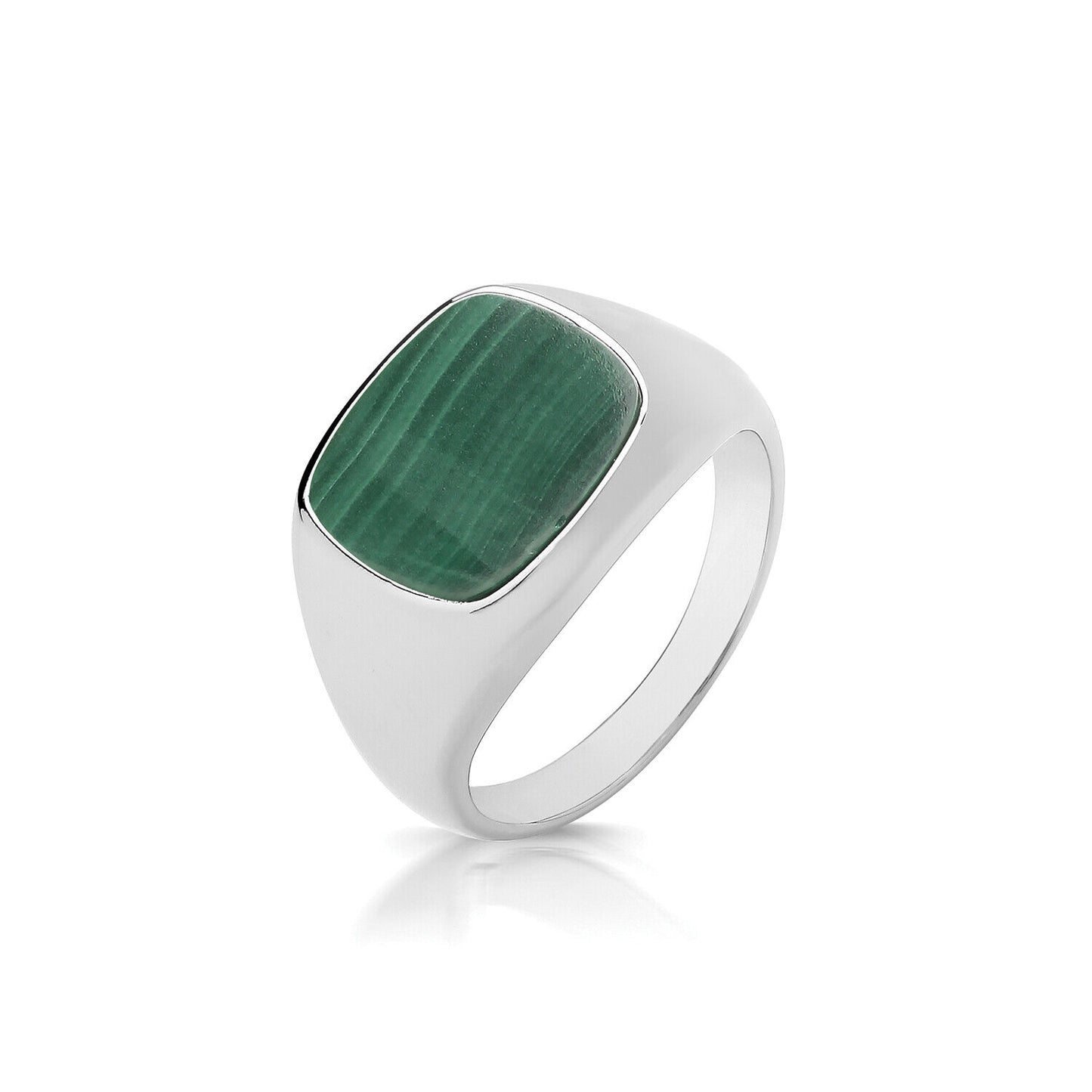Malachite Cushion Signet Ring Pinky Solid Sterling Silver Engagement size G - S
