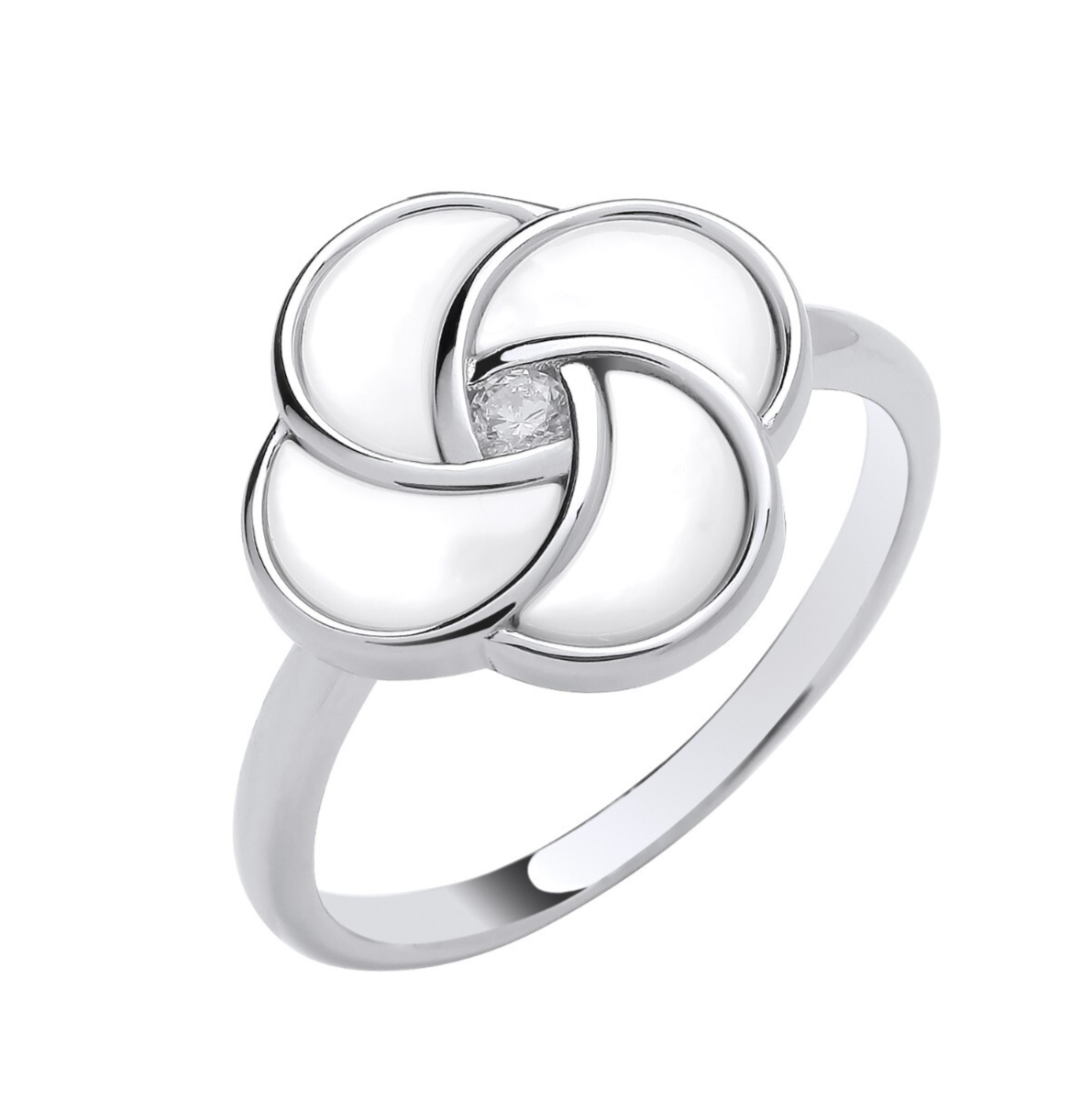 Solid Silver White Shell Swirl Ring Sizes J-Q British Made Silver 925 Hallmark
