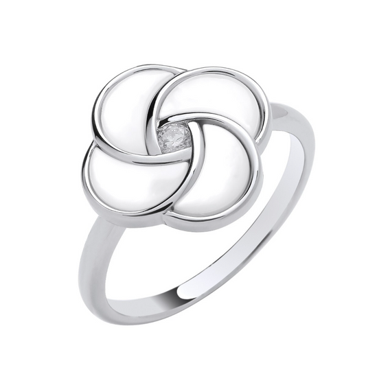 Solid Silver White Shell Swirl Ring Sizes J-Q British Made Silver 925 Hallmark