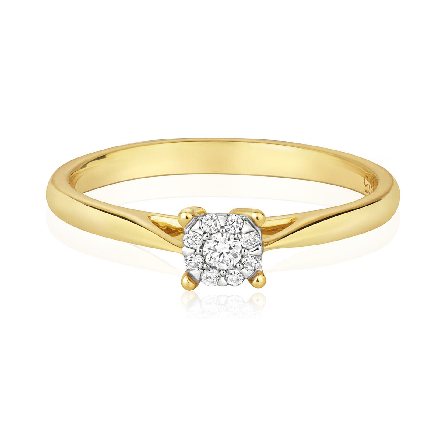 9ct Yellow Gold Real Diamond Ring Engagement Brilliant Setting Size J - Q