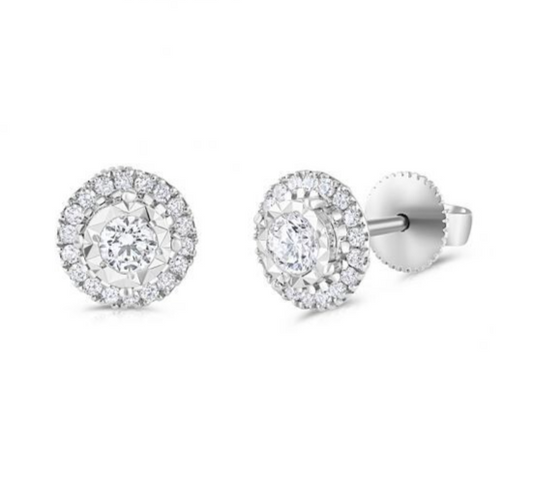 18ct White Gold Halo 0.50ctw Diamond Studs Hallmarked 8mm