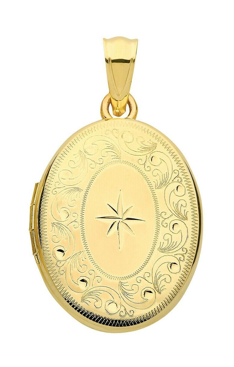 Yellow Gold Locket Oval Patterned Solid 9 Carat Hallmarked British Made