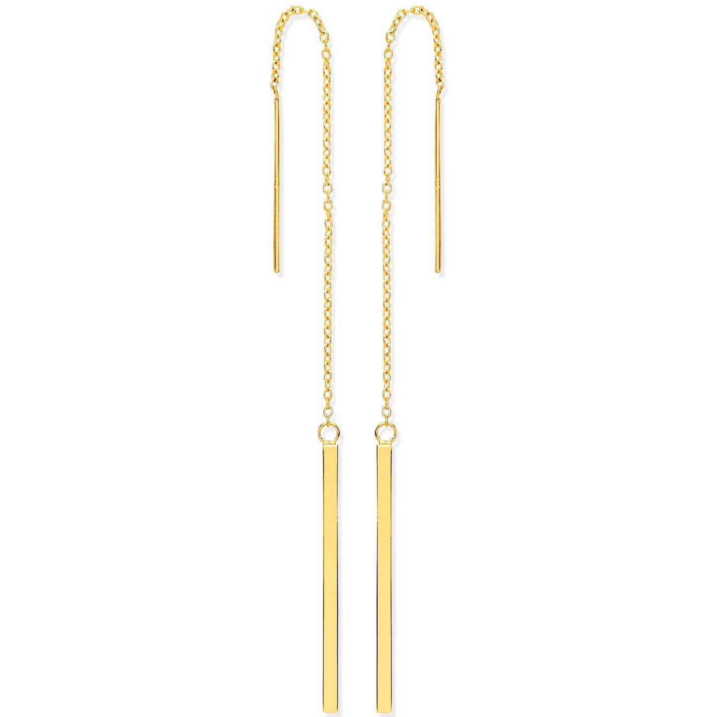 Yellow Gold Chain Threader Earrings 9ct Pull Through 119mm Length Hallmarked