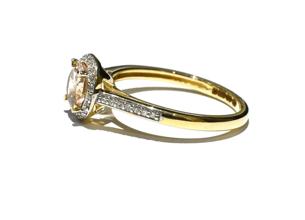 Real Morganite and Diamond Ring Solid Yellow Gold Round Cluster Size JKLMNOPQ