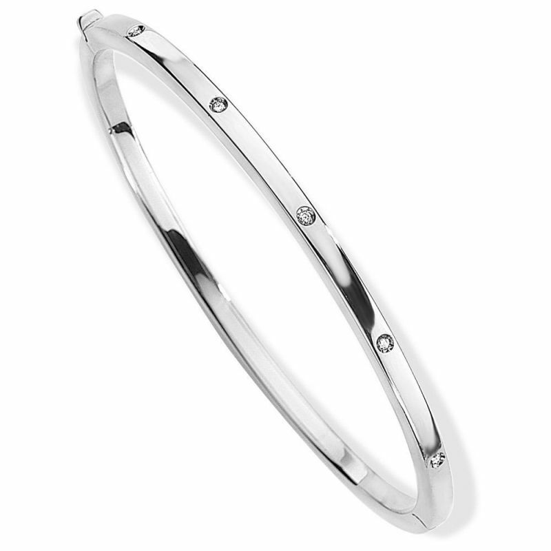 9ct White Gold Diamond Bangle