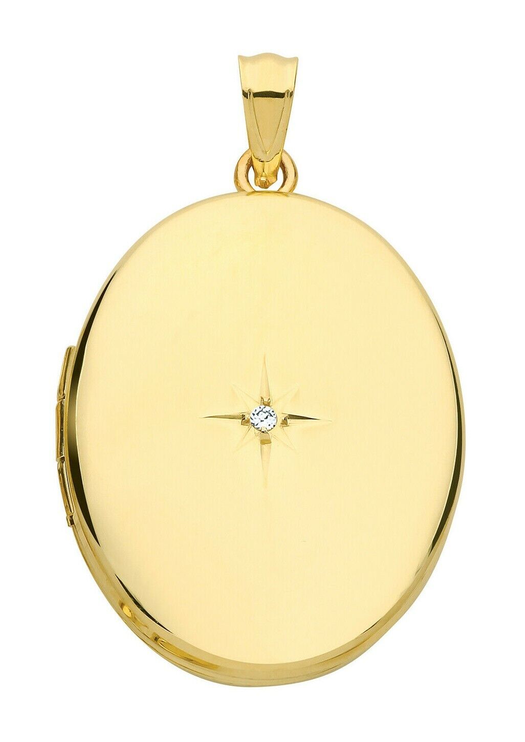 Real Diamond Oval Locket Solid 9ct Yellow Gold 28 x 21mm Hallmarked