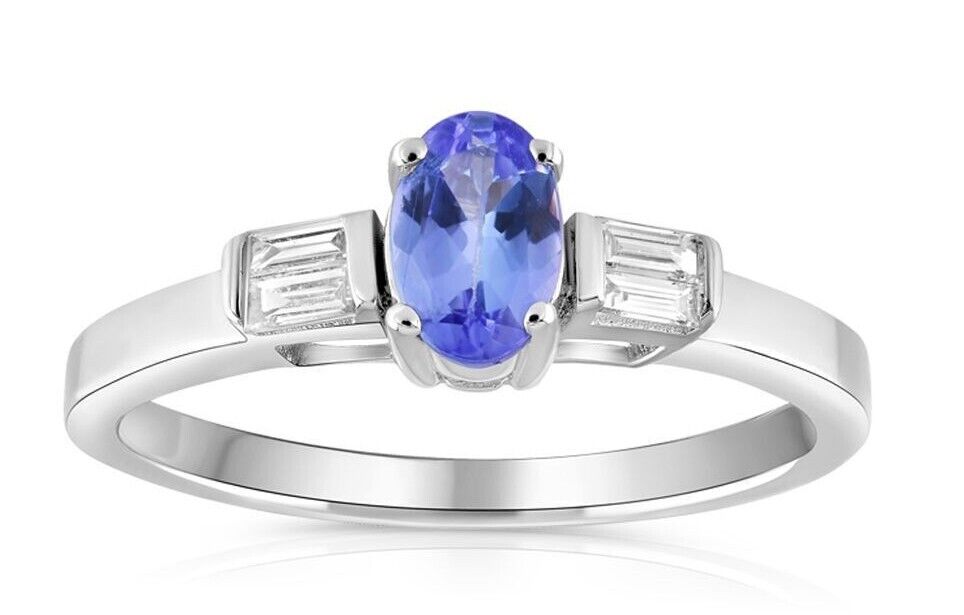 9ct White Gold 0.11ct Diamond Baguette & 0.48ct Tanzanite Ring
