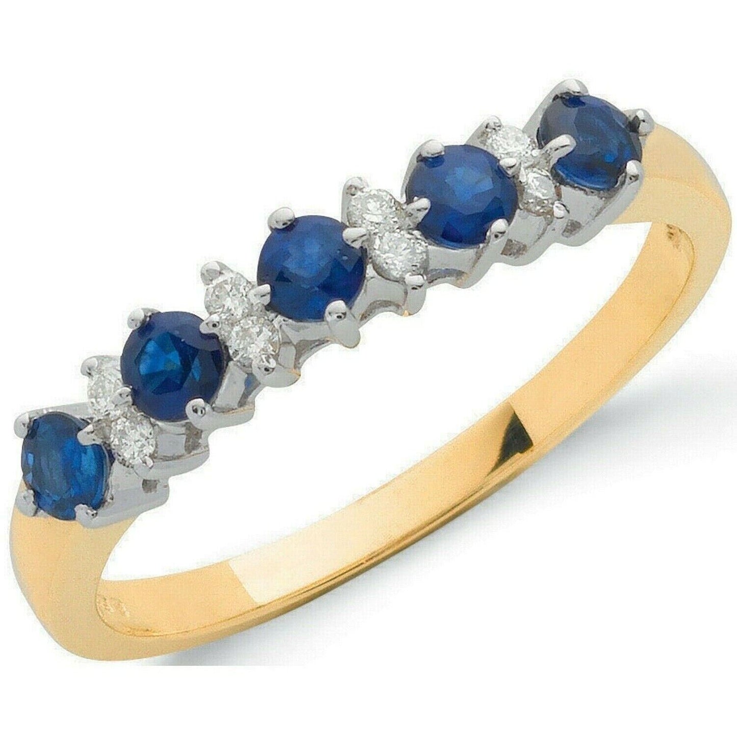 9ct Yellow Gold 0.12ct Diamond & 0.65ct Blue Sapphire Eternity Ring