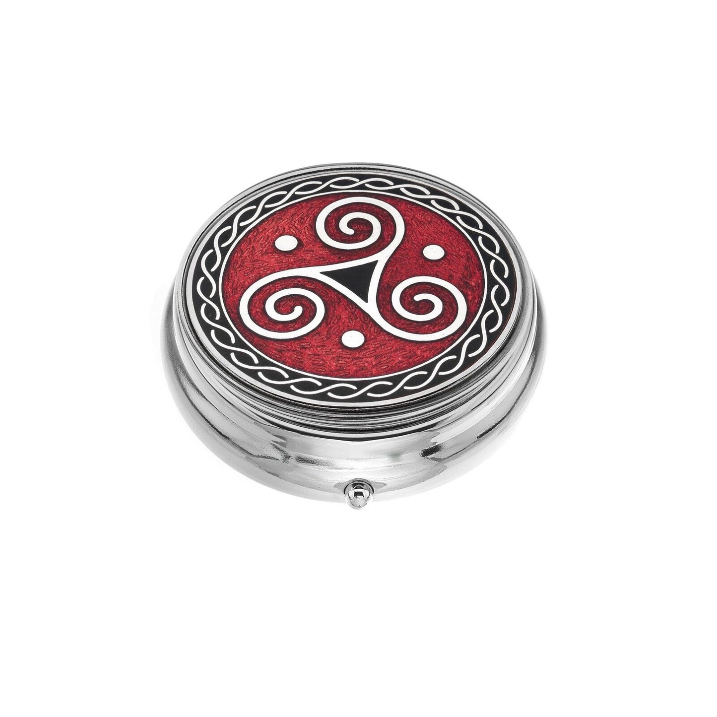 Large Pill Box Silver Plated Celtic Triskele Red Brand New & Boxed