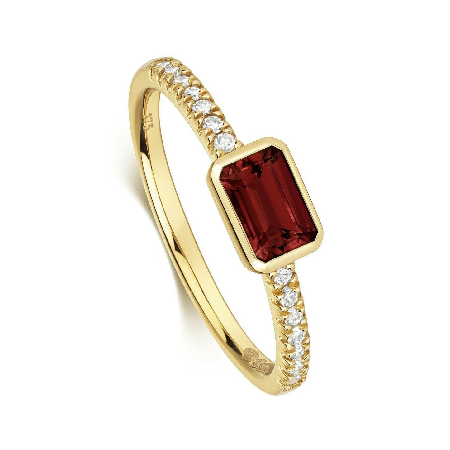 Real Garnet and Diamond Ring Solid Yellow Gold Emerald Cut Solitaire Size J - Q
