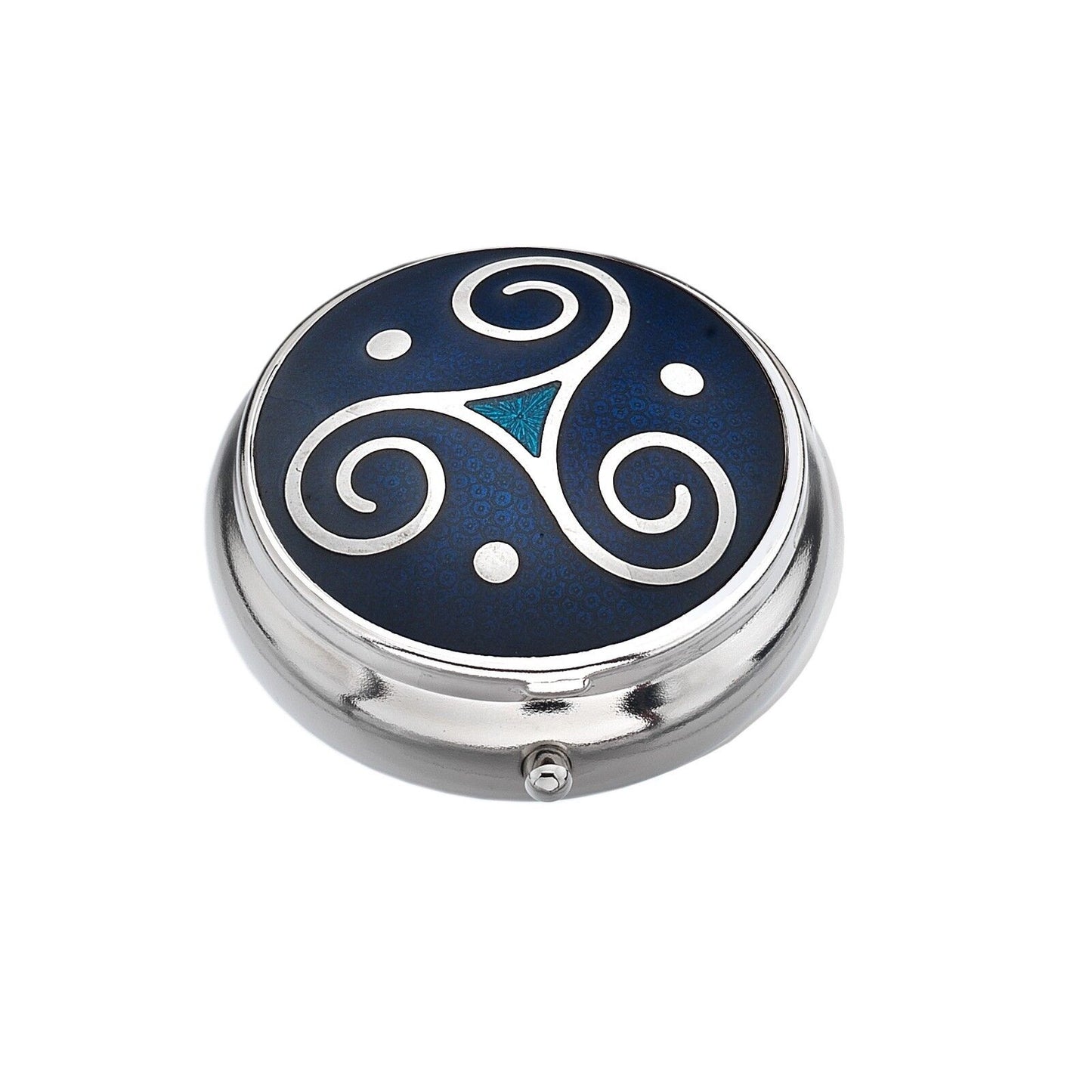 Pillbox Silver Plated Triskele Celtic Blue Brand New and Boxed