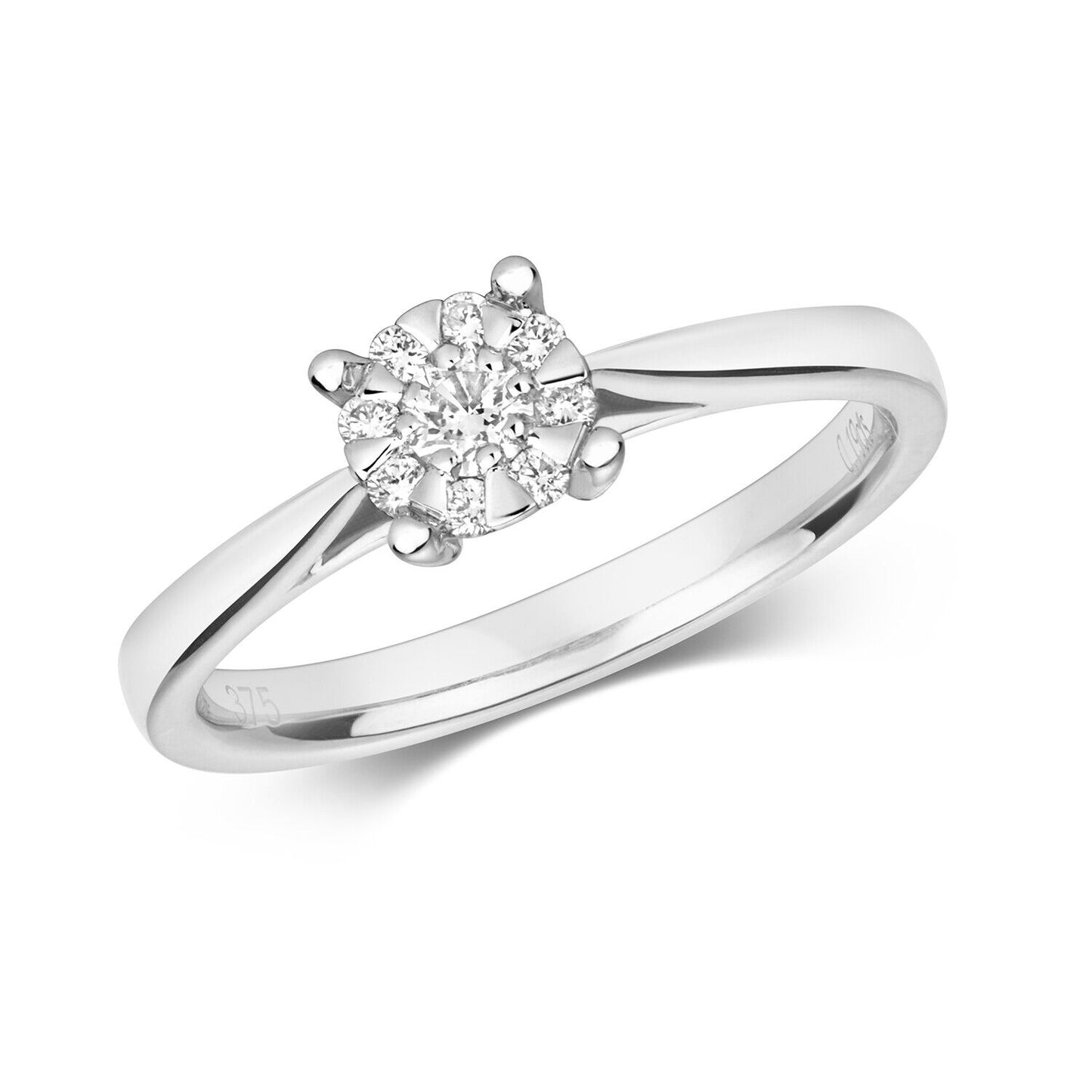 Real Diamond Engagement Ring 9ct White Gold Brilliant Set Solitaire Size J - Q