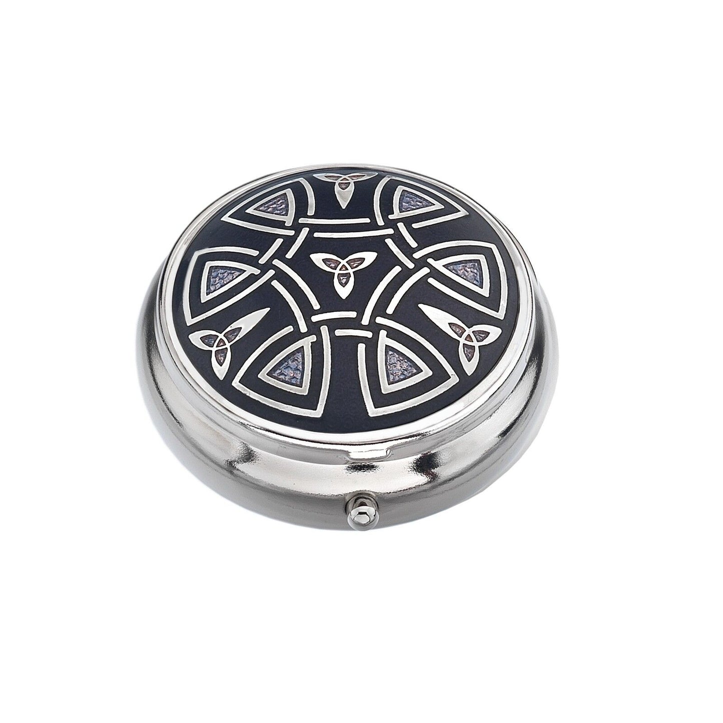 Pillbox Silver Plated Celtic Trinity Design Purple Brand New and Boxed