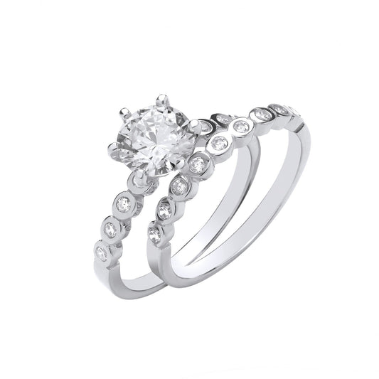 Sterling Silver Bridal Set Zircon Solitaire Rubover Eternity Ring 925 Hallmark