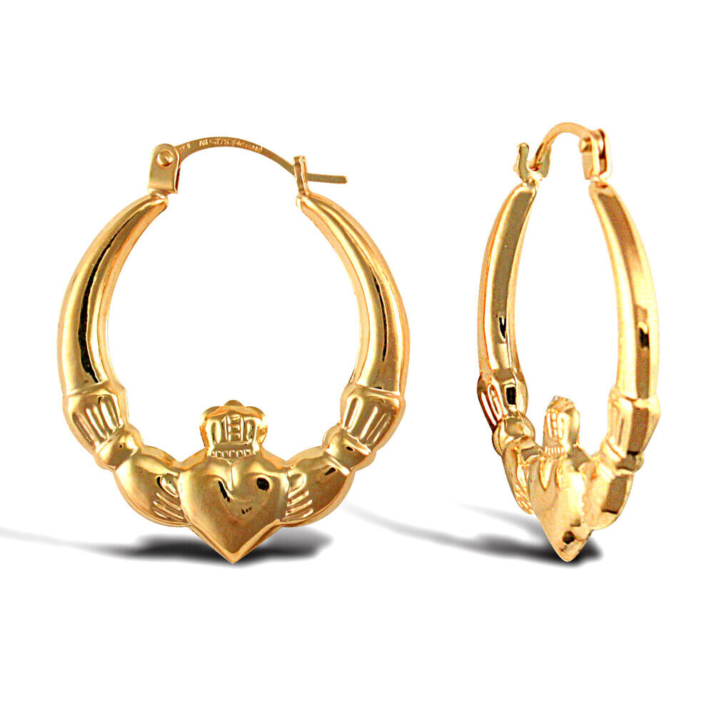 9ct Yellow Gold Creole Style Hoop Earrings British Made Hallmarked 24mm