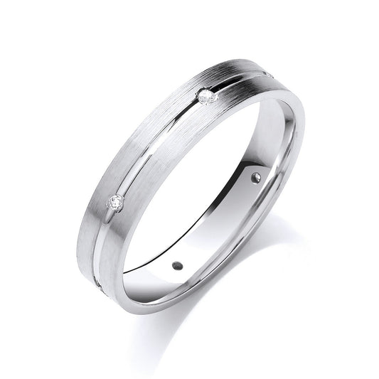 Diamond 4mm Flat Court Wedding Band 6 Brilliant Cut Centre Groove White Gold