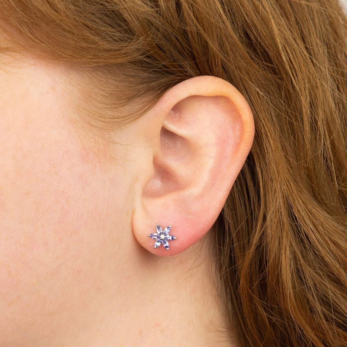 Tanzanite and Diamond Flower Set White Gold Pendant Earrings 16 18 or 20" Chain