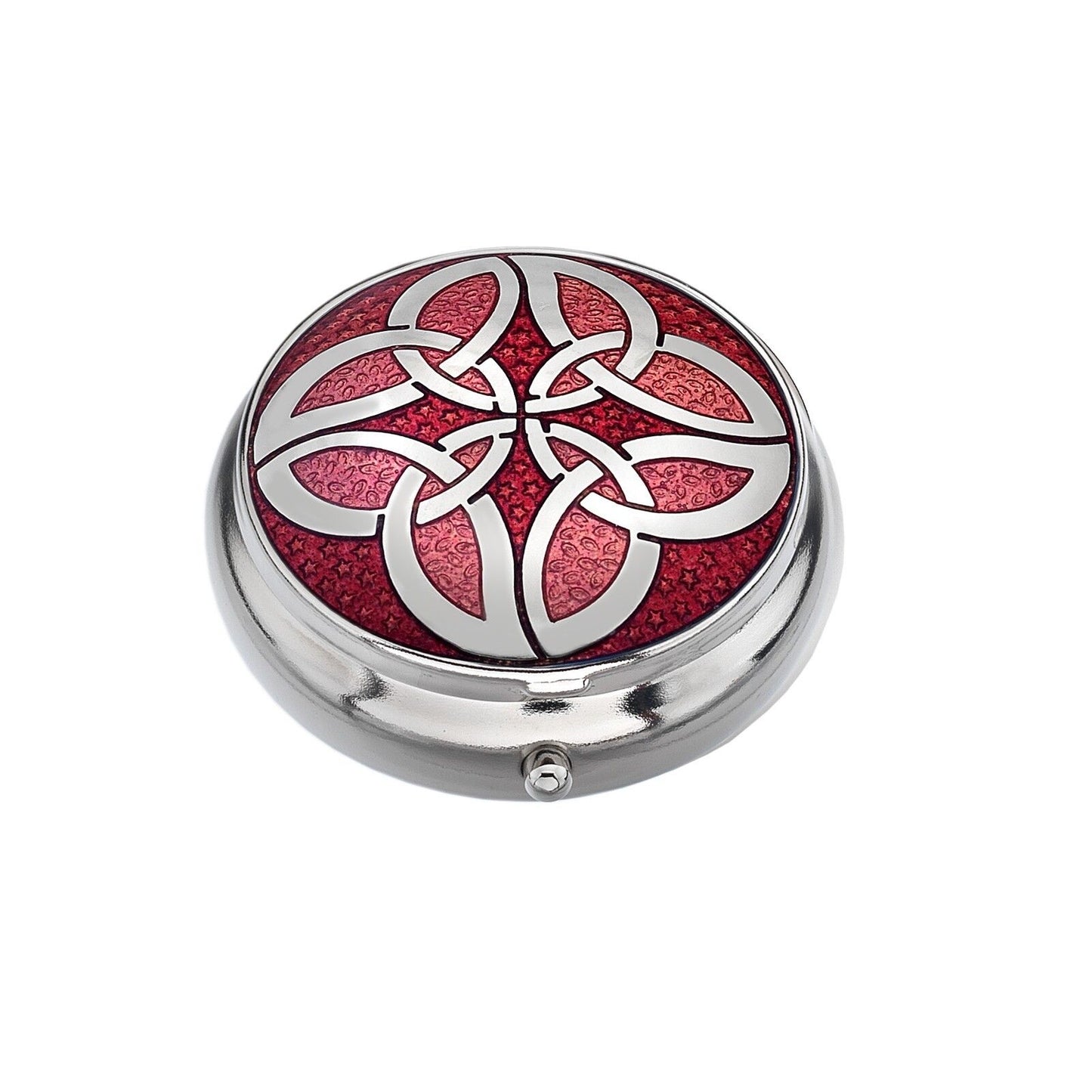 Pillbox Silver Plated Celtic Knot Circles Red Brand New and Boxed