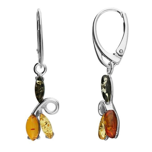 Mixed Amber Swirl Drop Earrings Solid Sterling Silver 925