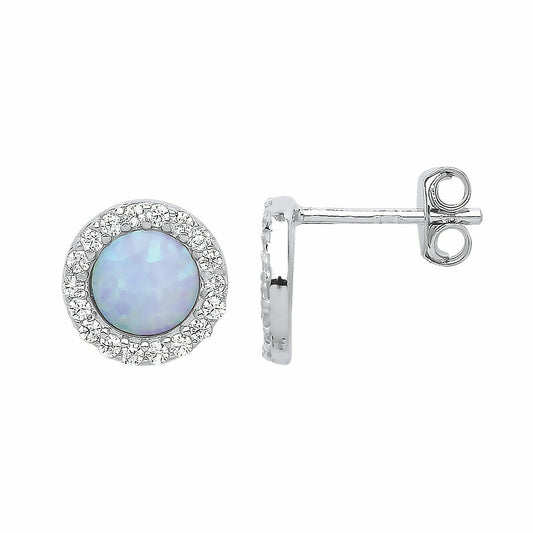 Opal Cluster Stud Earrings Solid Sterling Silver Rhodium Plate 925 Hallmark 9mm