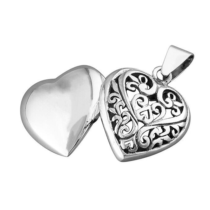 Filigree Heart Locket Pendant 925 Sterling Silver Handmade