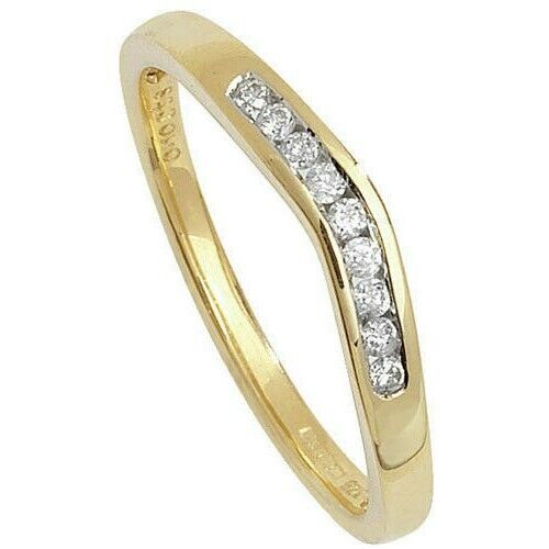 Real Diamond Soft Wishbone Ring Solid Yellow Gold Channel Set Eternity Band