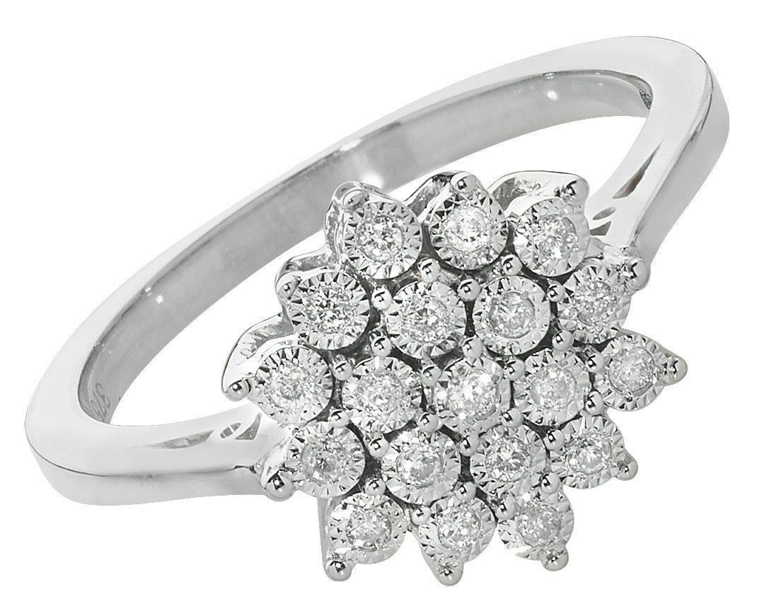 9ct White Gold Diamond Cluster Ring Engagement Size J K L M N O P Q