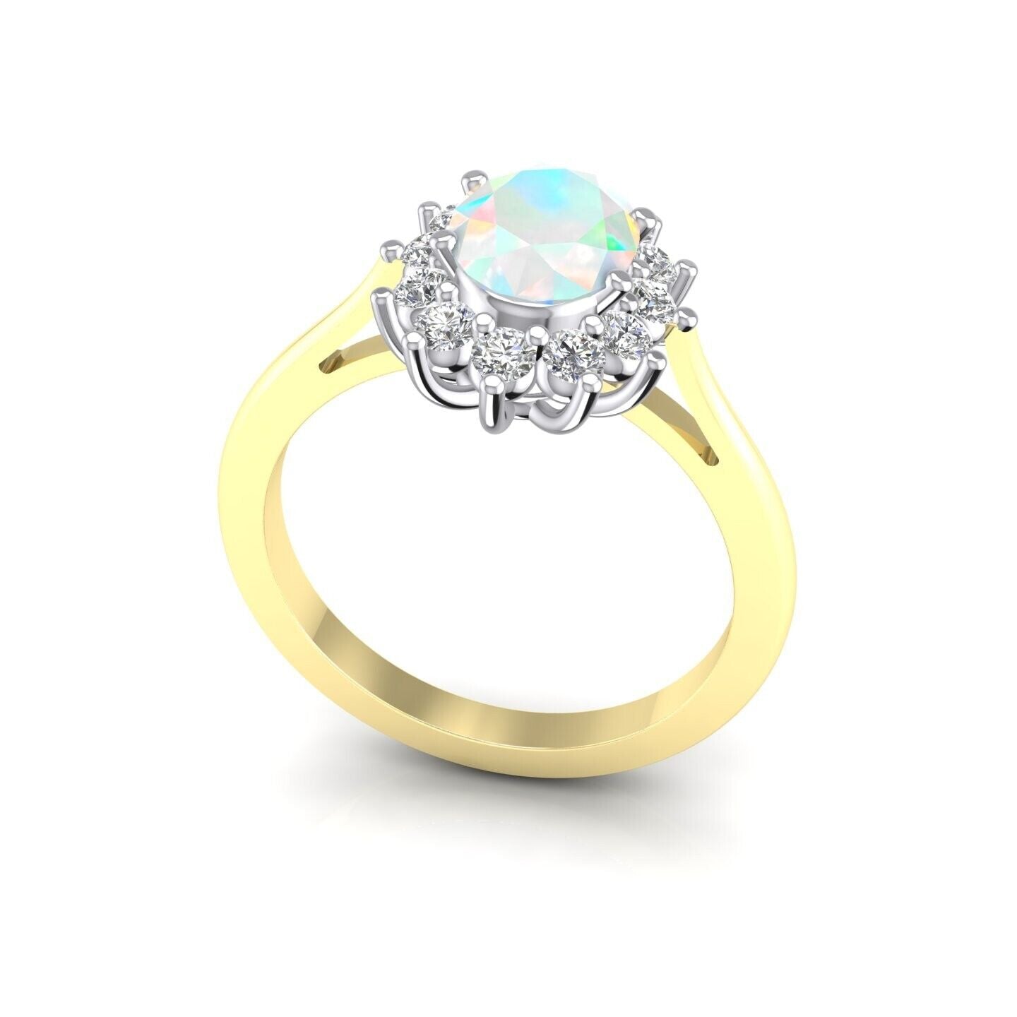 9ct Yellow Gold Oval Opal Cluster Ring Engagement Hallmarked Sizes L - R