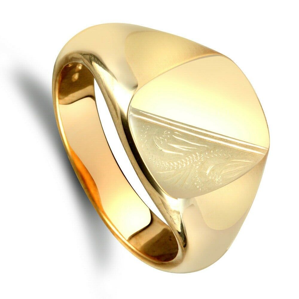 Yellow Gold Cushion Signet Ring Very Heavy Weight Men's Hallmarked British Made