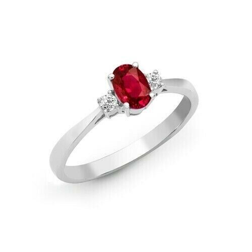 Real Ruby and Diamond Ring 18ct White Gold Three Stone Trilogy