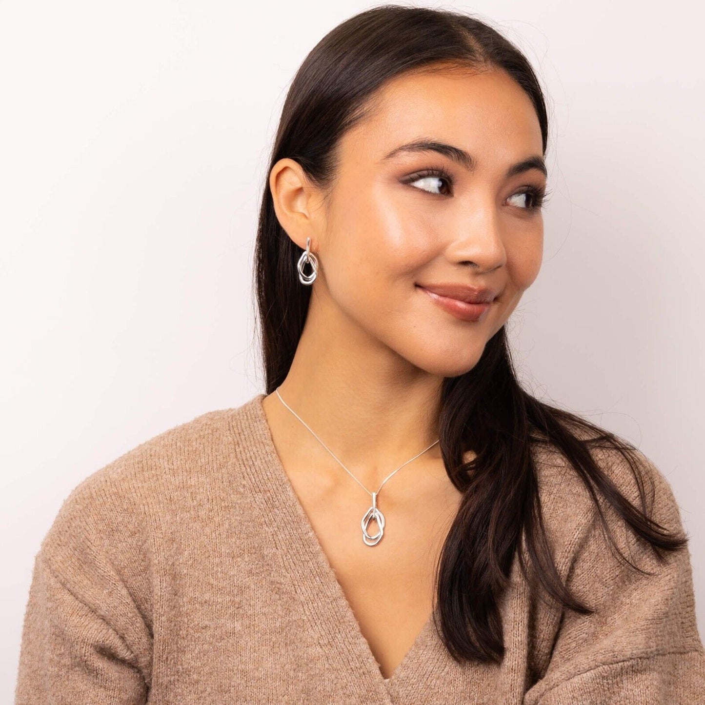 Organic Interlinking Drop Pendant Solid Sterling Silver 925 All Chain Lengths
