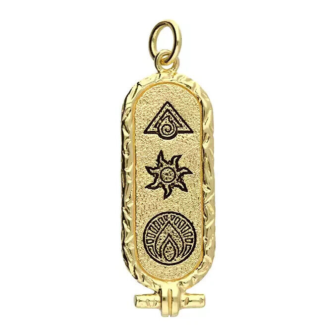 Elemental Cartouche. Fire. Aries, Leo, Sagittarius Zodiac Yellow Gold Plated